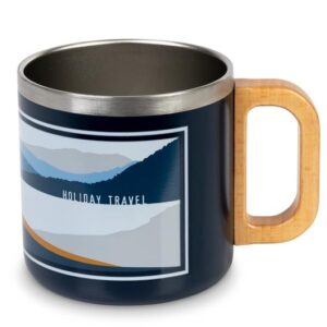 HOLIDAY TRAVEL Edelstahlbecher mit Holzgriff – doppelwandige Camping-Tasse (350 ml)